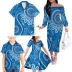 Australia Indigenous Family Matching Off The Shoulder Long Sleeve Dress and Hawaiian Shirt Blue Ribbon Prostate Cancer Awareness - Aussie Hoodie