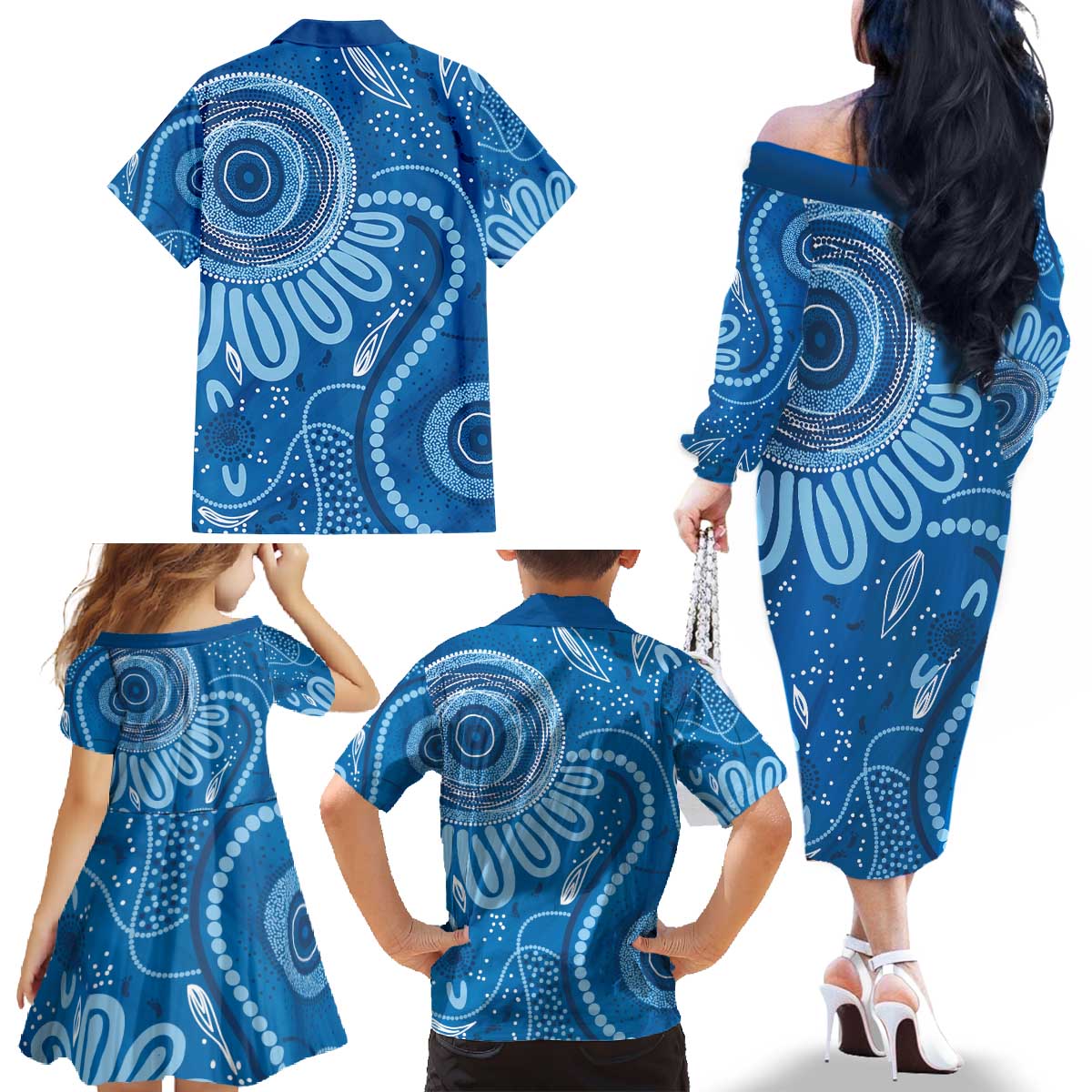 Australia Indigenous Family Matching Off The Shoulder Long Sleeve Dress and Hawaiian Shirt Blue Ribbon Prostate Cancer Awareness - Aussie Hoodie