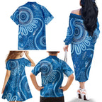 Australia Indigenous Family Matching Off The Shoulder Long Sleeve Dress and Hawaiian Shirt Blue Ribbon Prostate Cancer Awareness - Aussie Hoodie