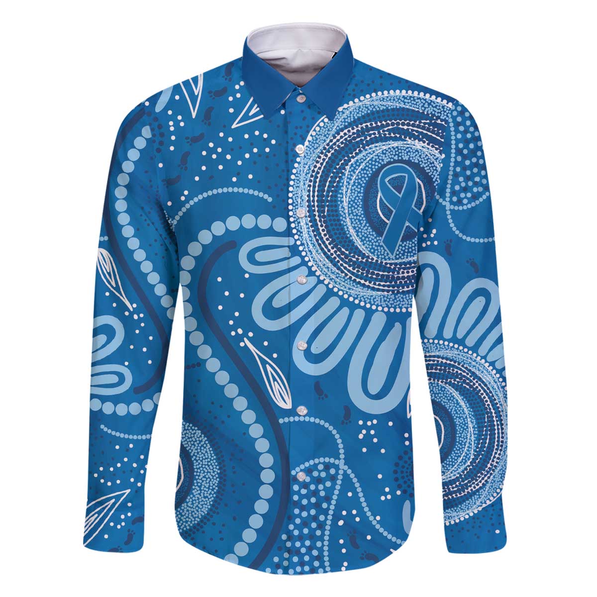 Australia Indigenous Family Matching Off The Shoulder Long Sleeve Dress and Hawaiian Shirt Blue Ribbon Prostate Cancer Awareness - Aussie Hoodie