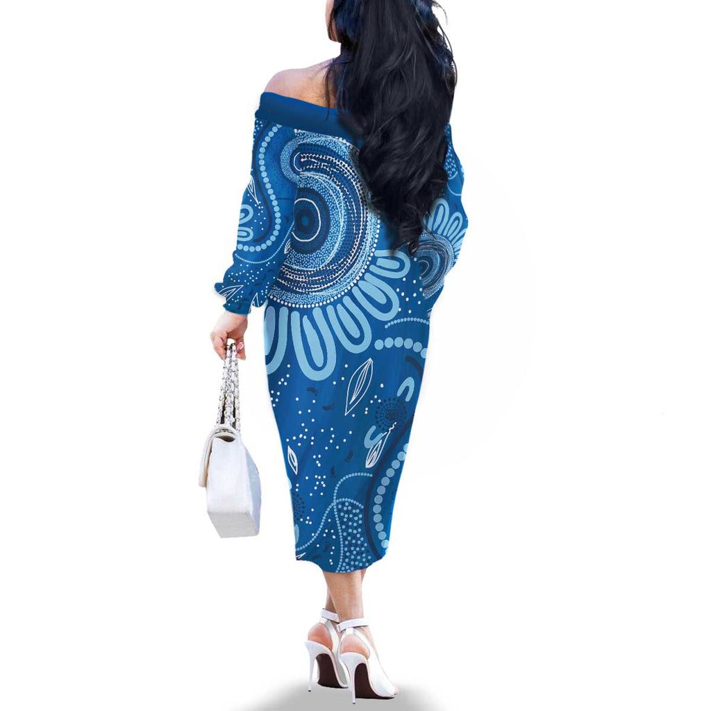 Australia Indigenous Family Matching Off The Shoulder Long Sleeve Dress and Hawaiian Shirt Blue Ribbon Prostate Cancer Awareness - Aussie Hoodie