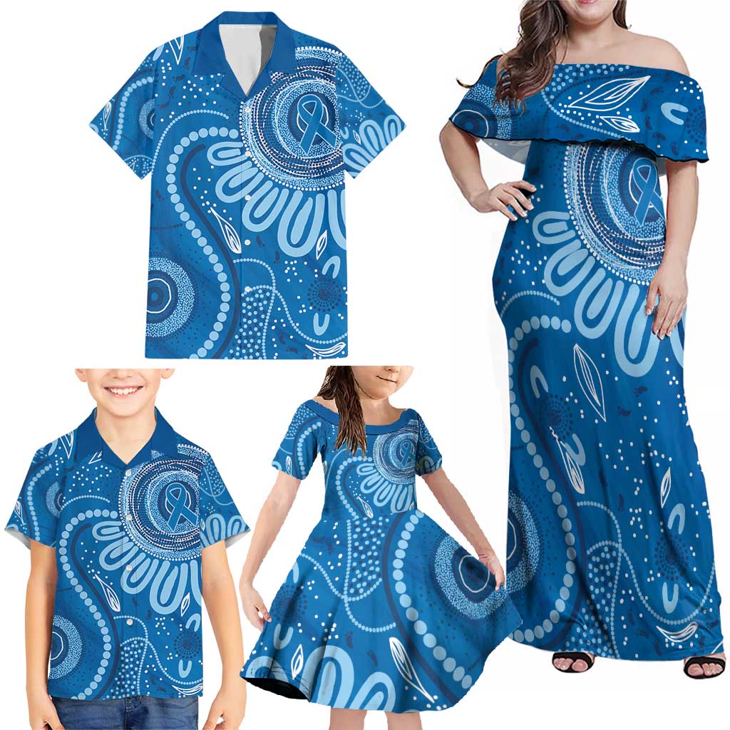 Australia Indigenous Family Matching Off Shoulder Maxi Dress and Hawaiian Shirt Blue Ribbon Prostate Cancer Awareness - Aussie Hoodie
