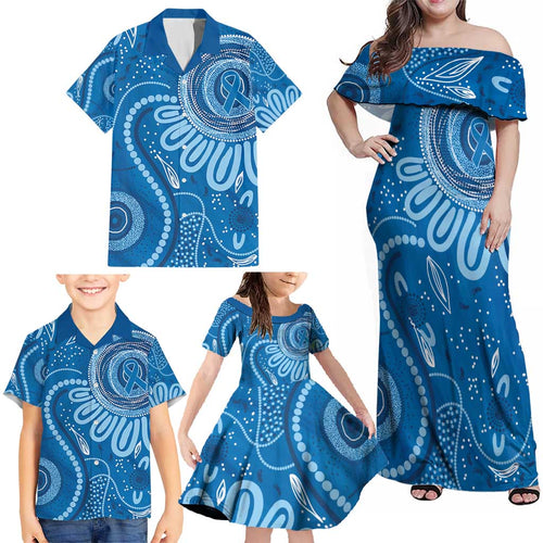 Australia Indigenous Family Matching Off Shoulder Maxi Dress and Hawaiian Shirt Blue Ribbon Prostate Cancer Awareness - Aussie Hoodie
