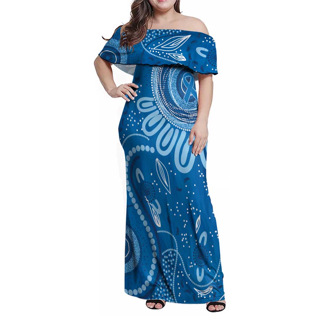 Australia Indigenous Family Matching Off Shoulder Maxi Dress and Hawaiian Shirt Blue Ribbon Prostate Cancer Awareness - Aussie Hoodie