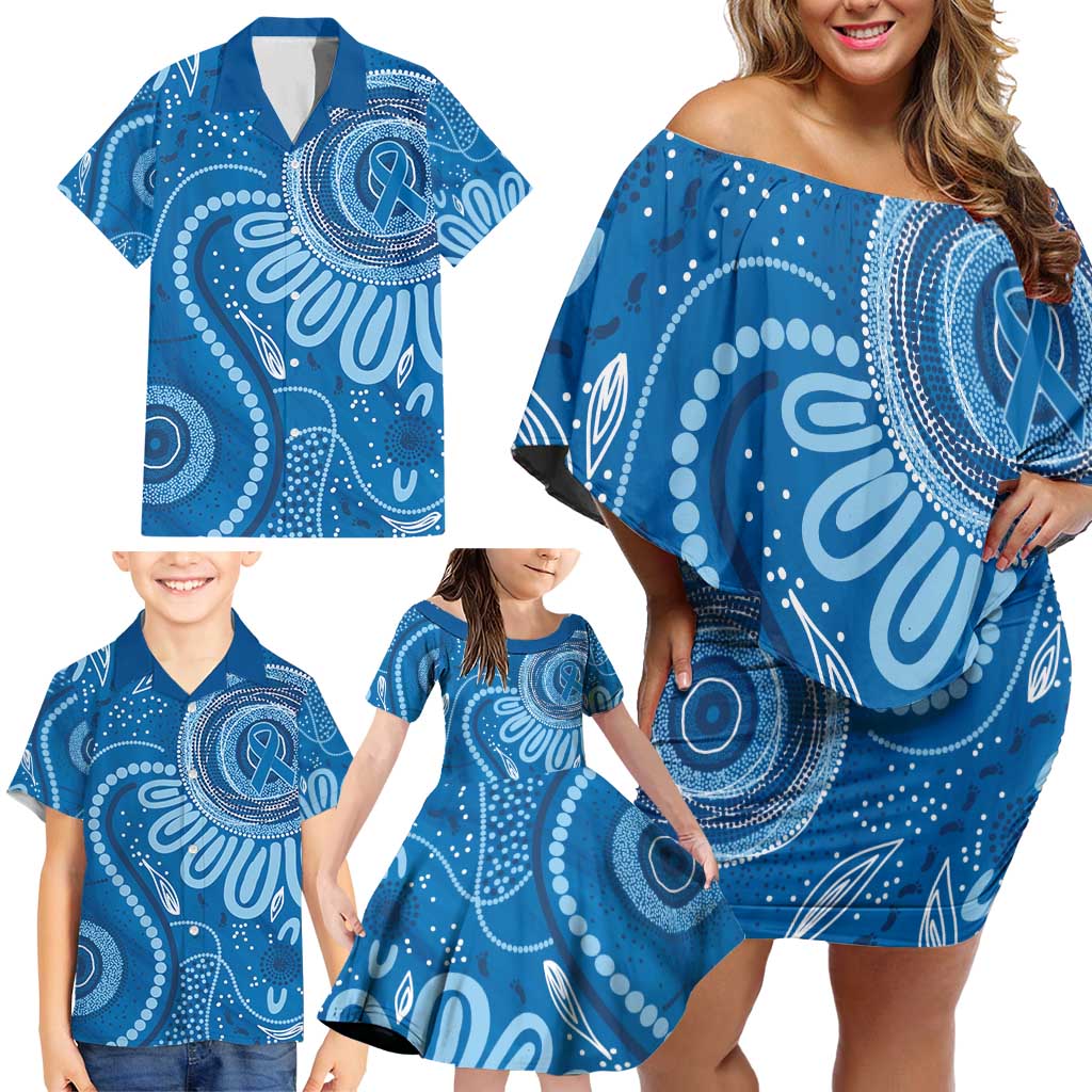 Australia Indigenous Family Matching Off Shoulder Short Dress and Hawaiian Shirt Blue Ribbon Prostate Cancer Awareness - Aussie Hoodie