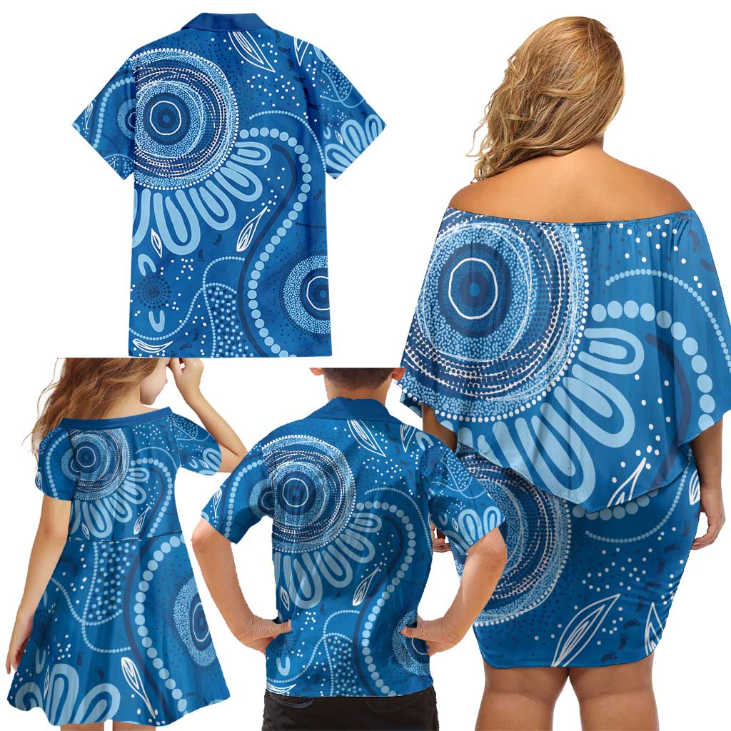 Australia Indigenous Family Matching Off Shoulder Short Dress and Hawaiian Shirt Blue Ribbon Prostate Cancer Awareness - Aussie Hoodie