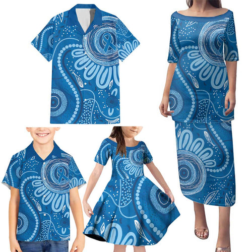 Australia Indigenous Family Matching Puletasi and Hawaiian Shirt Blue Ribbon Prostate Cancer Awareness - Aussie Hoodie