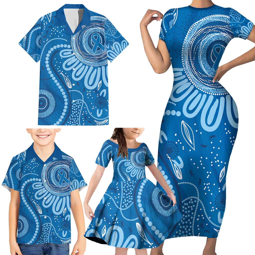 Australia Indigenous Family Matching Short Sleeve Bodycon Dress and Hawaiian Shirt Blue Ribbon Prostate Cancer Awareness - Aussie Hoodie