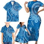 Australia Indigenous Family Matching Short Sleeve Bodycon Dress and Hawaiian Shirt Blue Ribbon Prostate Cancer Awareness - Aussie Hoodie