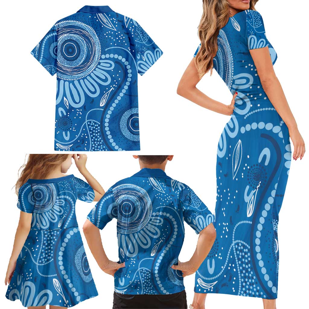 Australia Indigenous Family Matching Short Sleeve Bodycon Dress and Hawaiian Shirt Blue Ribbon Prostate Cancer Awareness - Aussie Hoodie