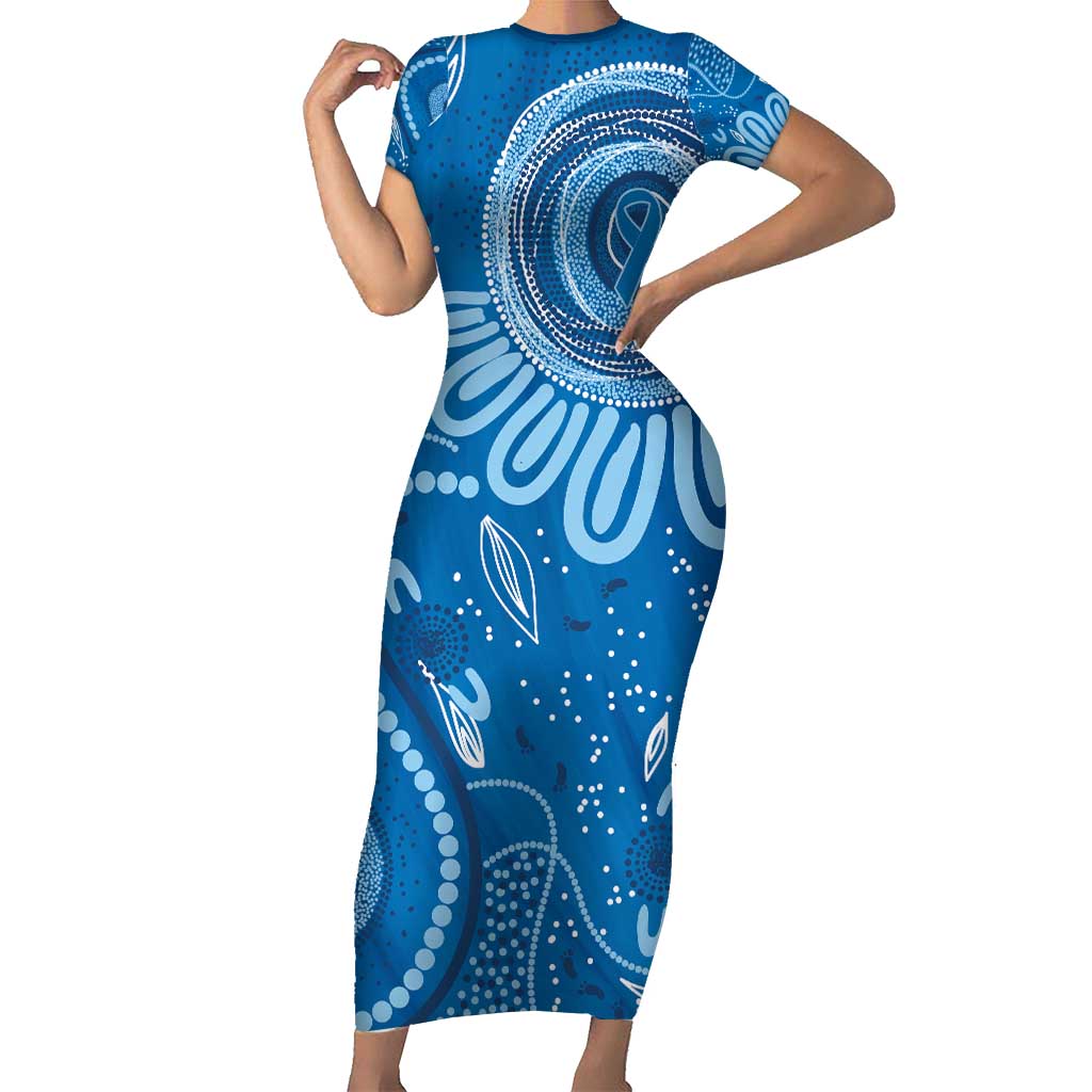 Australia Indigenous Family Matching Short Sleeve Bodycon Dress and Hawaiian Shirt Blue Ribbon Prostate Cancer Awareness - Aussie Hoodie
