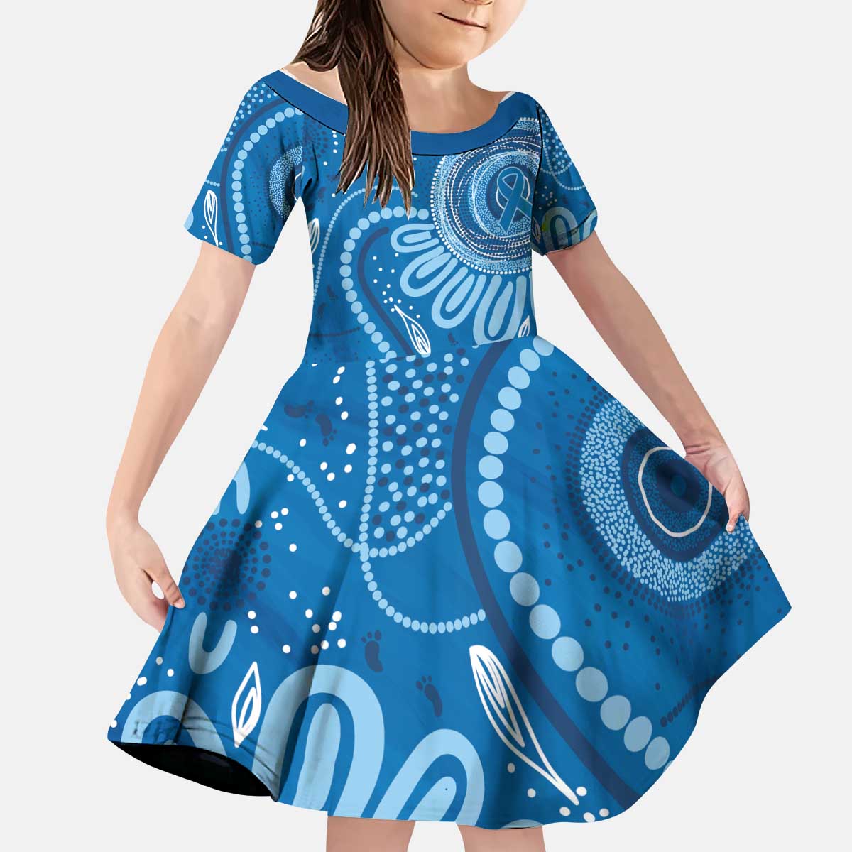 Australia Indigenous Kid Short Sleeve Dress Blue Ribbon Prostate Cancer Awareness - Aussie Hoodie