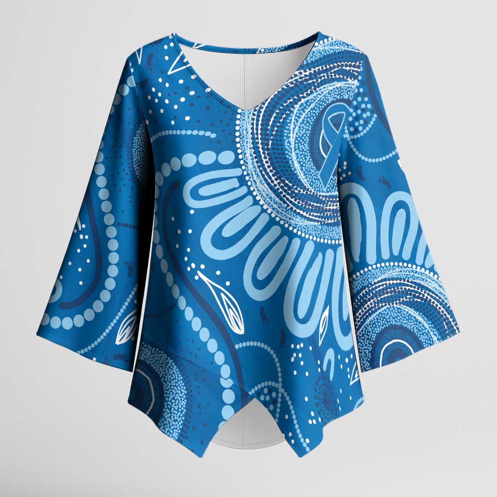 Australia Indigenous Kimono Sleeve Blouse Blue Ribbon Prostate Cancer Awareness - Aussie Hoodie