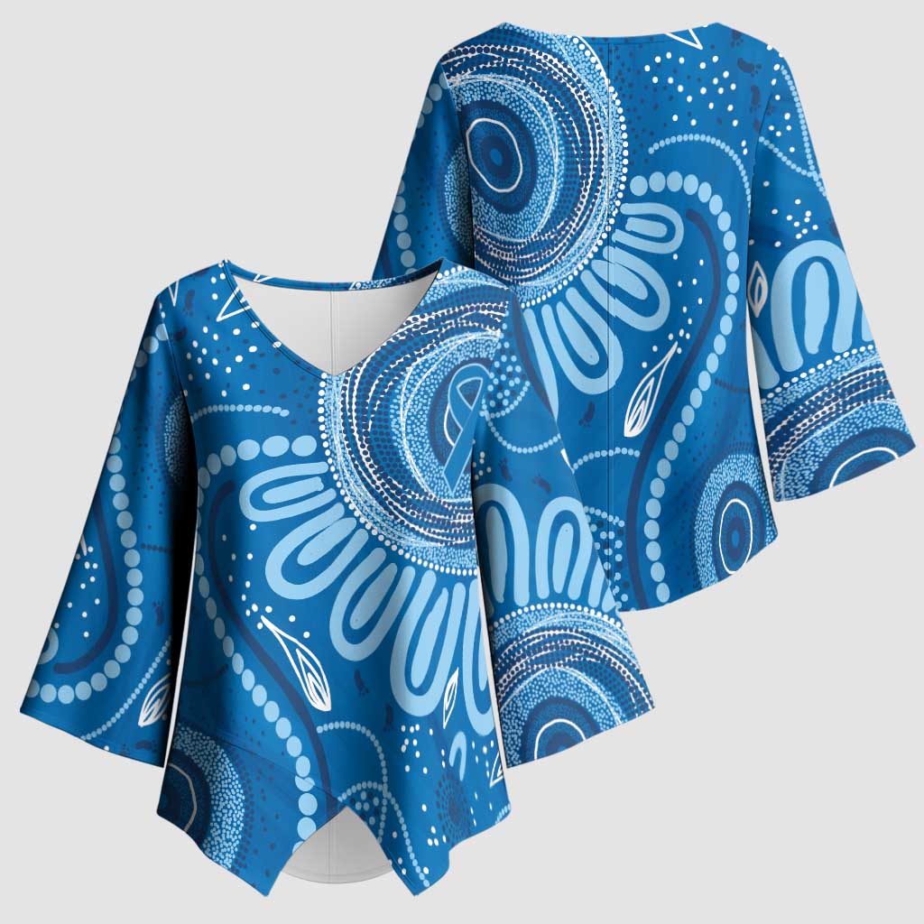 Australia Indigenous Kimono Sleeve Blouse Blue Ribbon Prostate Cancer Awareness - Aussie Hoodie