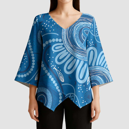 Australia Indigenous Kimono Sleeve Blouse Blue Ribbon Prostate Cancer Awareness - Aussie Hoodie