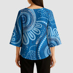 Australia Indigenous Kimono Sleeve Blouse Blue Ribbon Prostate Cancer Awareness - Aussie Hoodie