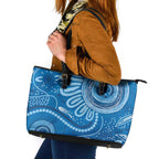 Australia Indigenous Leather Tote Bag Blue Ribbon Prostate Cancer Awareness - Aussie Hoodie