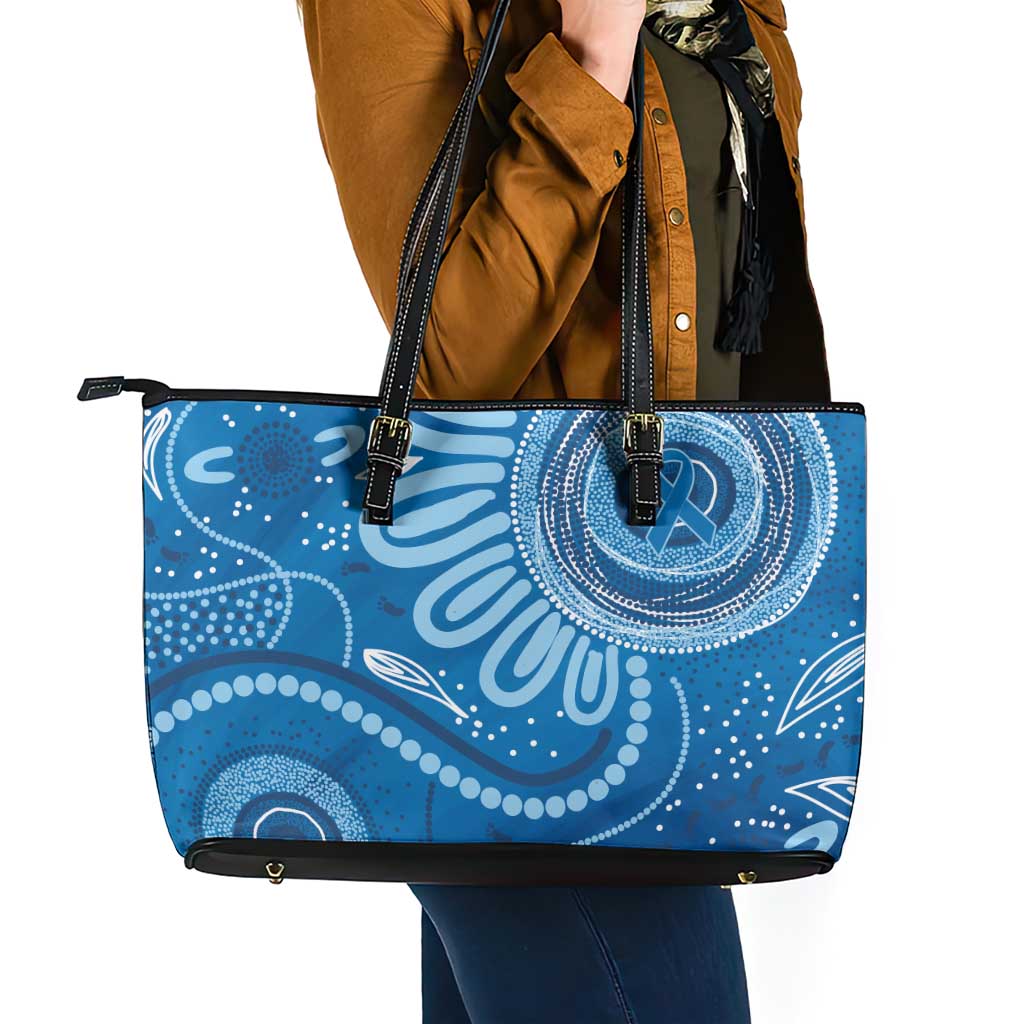 Australia Indigenous Leather Tote Bag Blue Ribbon Prostate Cancer Awareness - Aussie Hoodie
