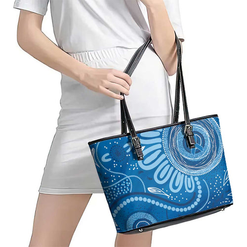 Australia Indigenous Leather Tote Bag Blue Ribbon Prostate Cancer Awareness - Aussie Hoodie