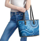 Australia Indigenous Leather Tote Bag Blue Ribbon Prostate Cancer Awareness - Aussie Hoodie