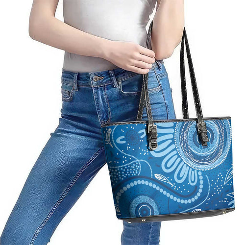 Australia Indigenous Leather Tote Bag Blue Ribbon Prostate Cancer Awareness - Aussie Hoodie