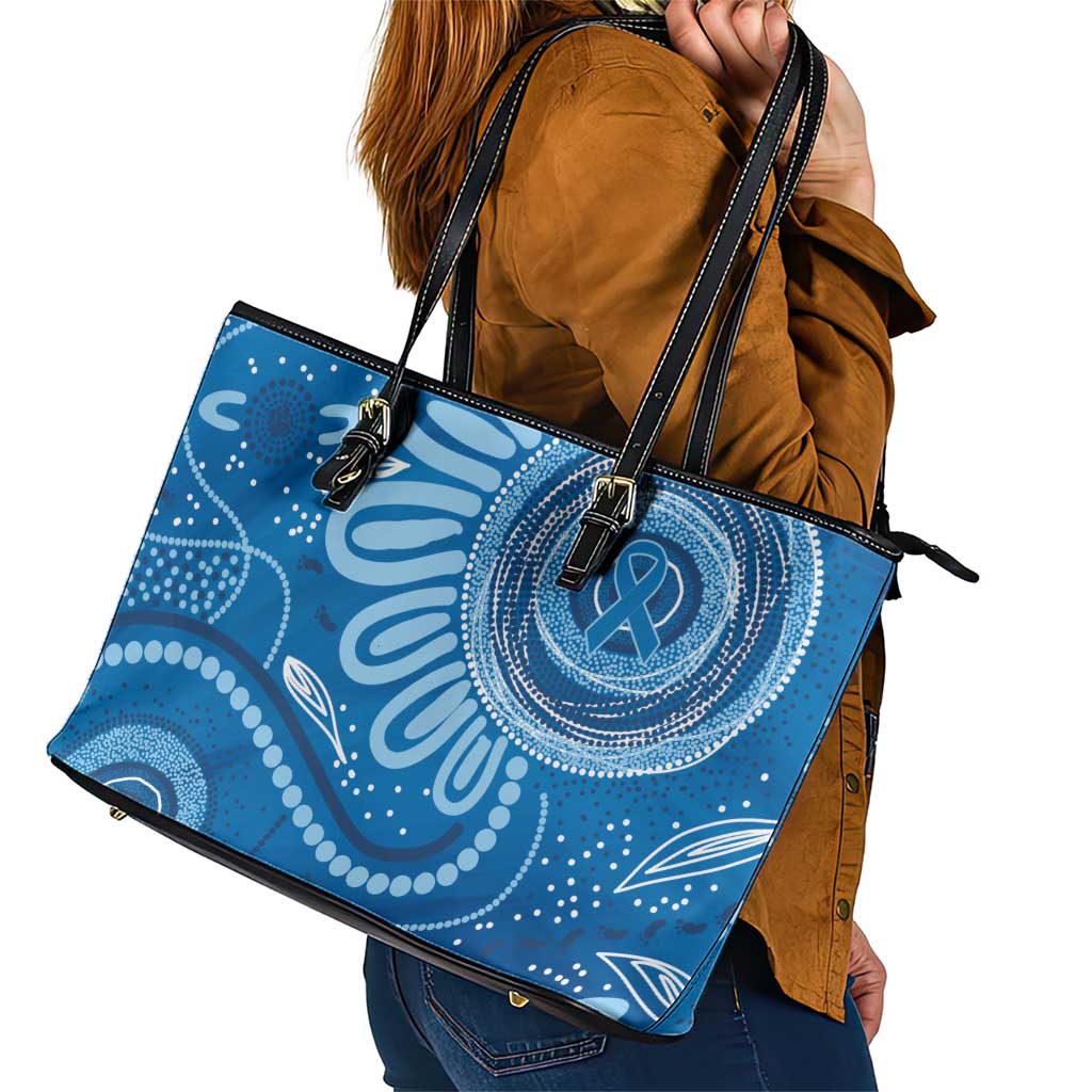 Australia Indigenous Leather Tote Bag Blue Ribbon Prostate Cancer Awareness - Aussie Hoodie