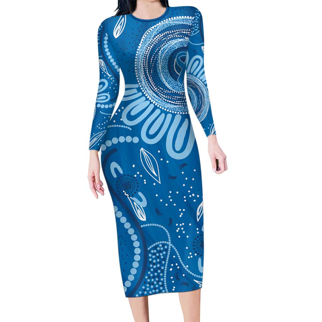 Australia Indigenous Long Sleeve Bodycon Dress Blue Ribbon Prostate Cancer Awareness - Aussie Hoodie