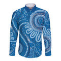 Australia Indigenous Long Sleeve Button Shirt Blue Ribbon Prostate Cancer Awareness - Aussie Hoodie