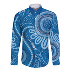 Australia Indigenous Long Sleeve Button Shirt Blue Ribbon Prostate Cancer Awareness - Aussie Hoodie