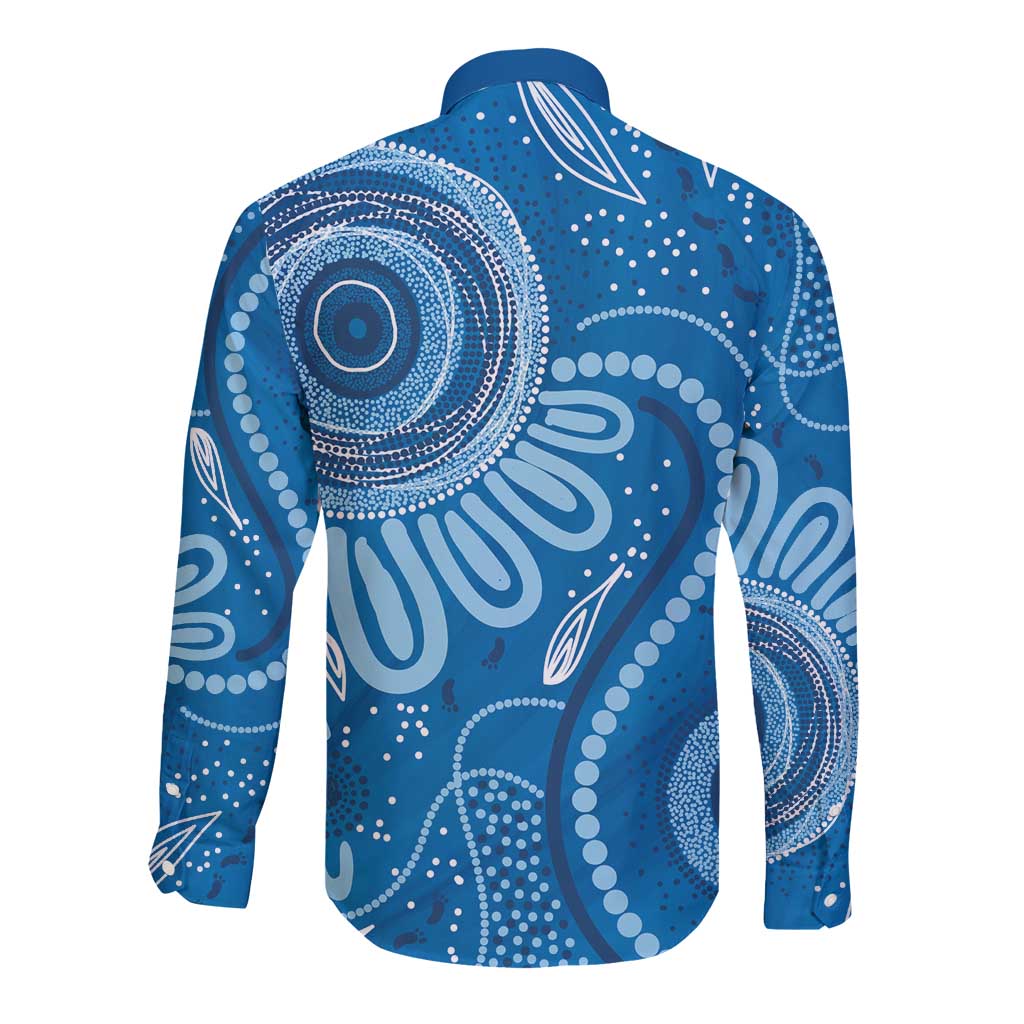 Australia Indigenous Long Sleeve Button Shirt Blue Ribbon Prostate Cancer Awareness - Aussie Hoodie