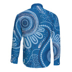Australia Indigenous Long Sleeve Button Shirt Blue Ribbon Prostate Cancer Awareness - Aussie Hoodie