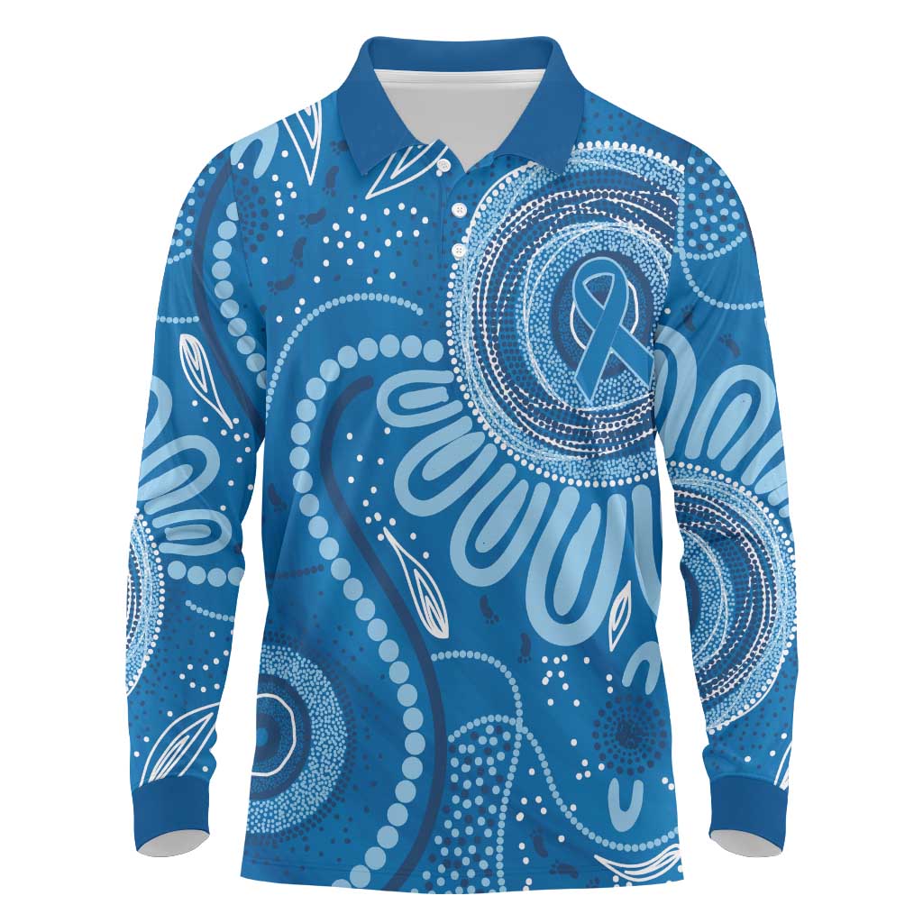 Australia Indigenous Long Sleeve Polo Shirt Blue Ribbon Prostate Cancer Awareness - Aussie Hoodie