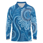 Australia Indigenous Long Sleeve Polo Shirt Blue Ribbon Prostate Cancer Awareness - Aussie Hoodie
