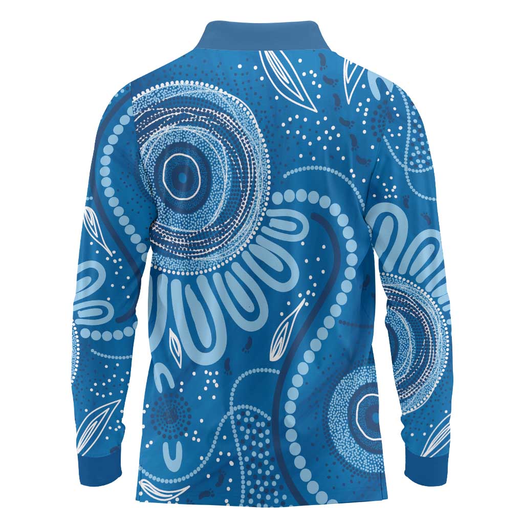 Australia Indigenous Long Sleeve Polo Shirt Blue Ribbon Prostate Cancer Awareness - Aussie Hoodie
