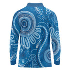 Australia Indigenous Long Sleeve Polo Shirt Blue Ribbon Prostate Cancer Awareness - Aussie Hoodie
