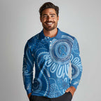 Australia Indigenous Long Sleeve Polo Shirt Blue Ribbon Prostate Cancer Awareness - Aussie Hoodie