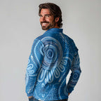 Australia Indigenous Long Sleeve Polo Shirt Blue Ribbon Prostate Cancer Awareness - Aussie Hoodie