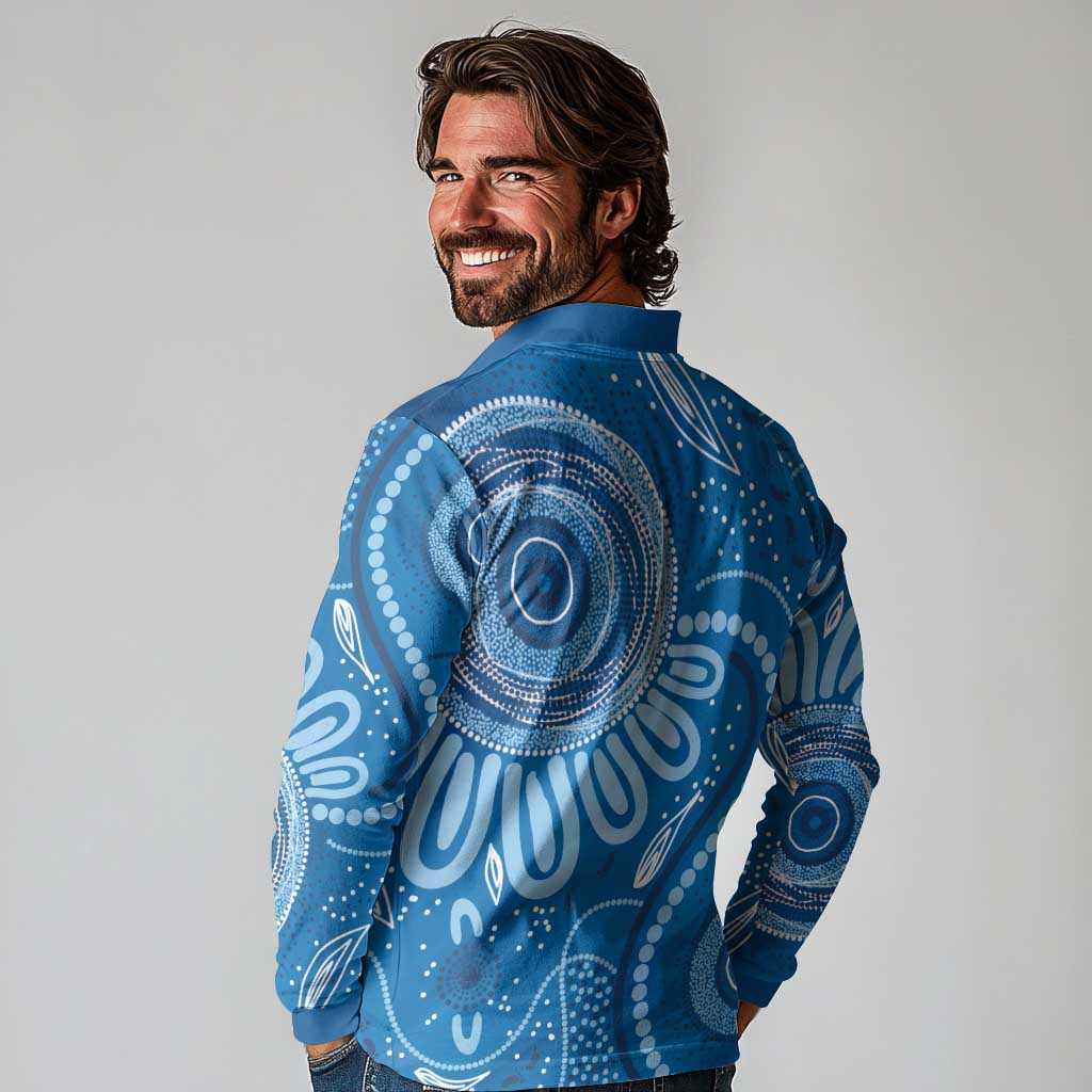 Australia Indigenous Long Sleeve Polo Shirt Blue Ribbon Prostate Cancer Awareness - Aussie Hoodie
