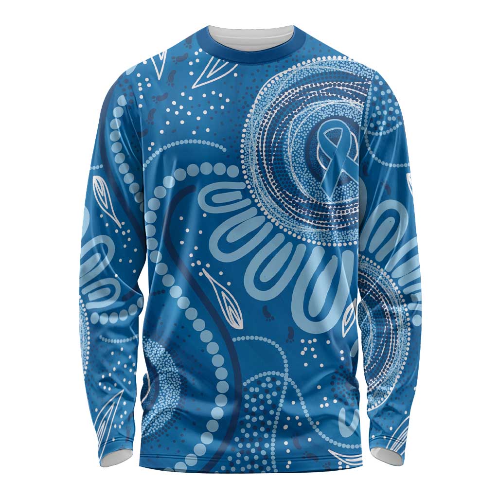 Australia Indigenous Long Sleeve Shirt Blue Ribbon Prostate Cancer Awareness - Aussie Hoodie