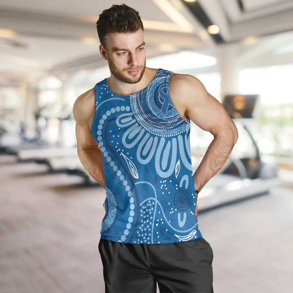 Australia Indigenous Men Tank Top Blue Ribbon Prostate Cancer Awareness - Aussie Hoodie