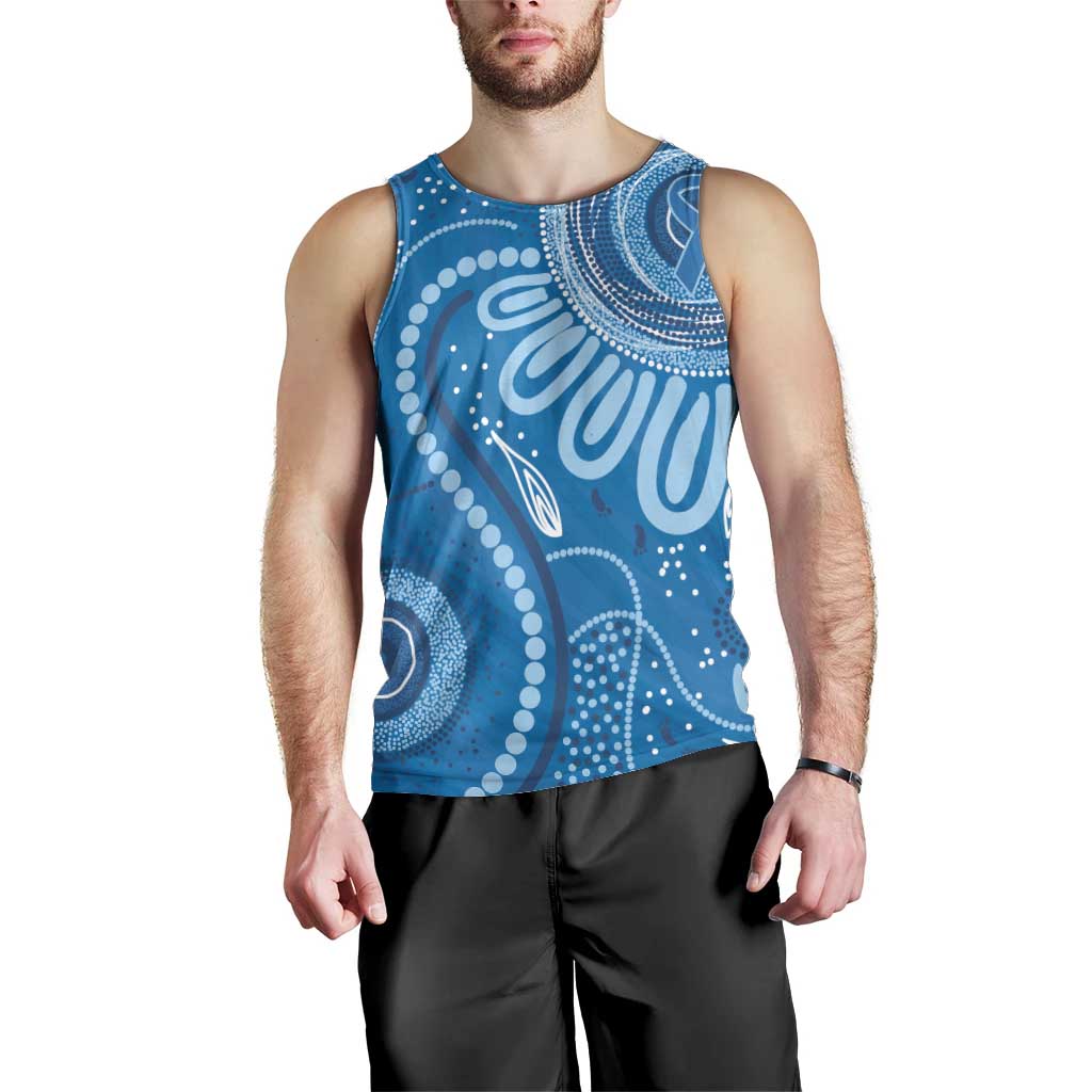 Australia Indigenous Men Tank Top Blue Ribbon Prostate Cancer Awareness - Aussie Hoodie