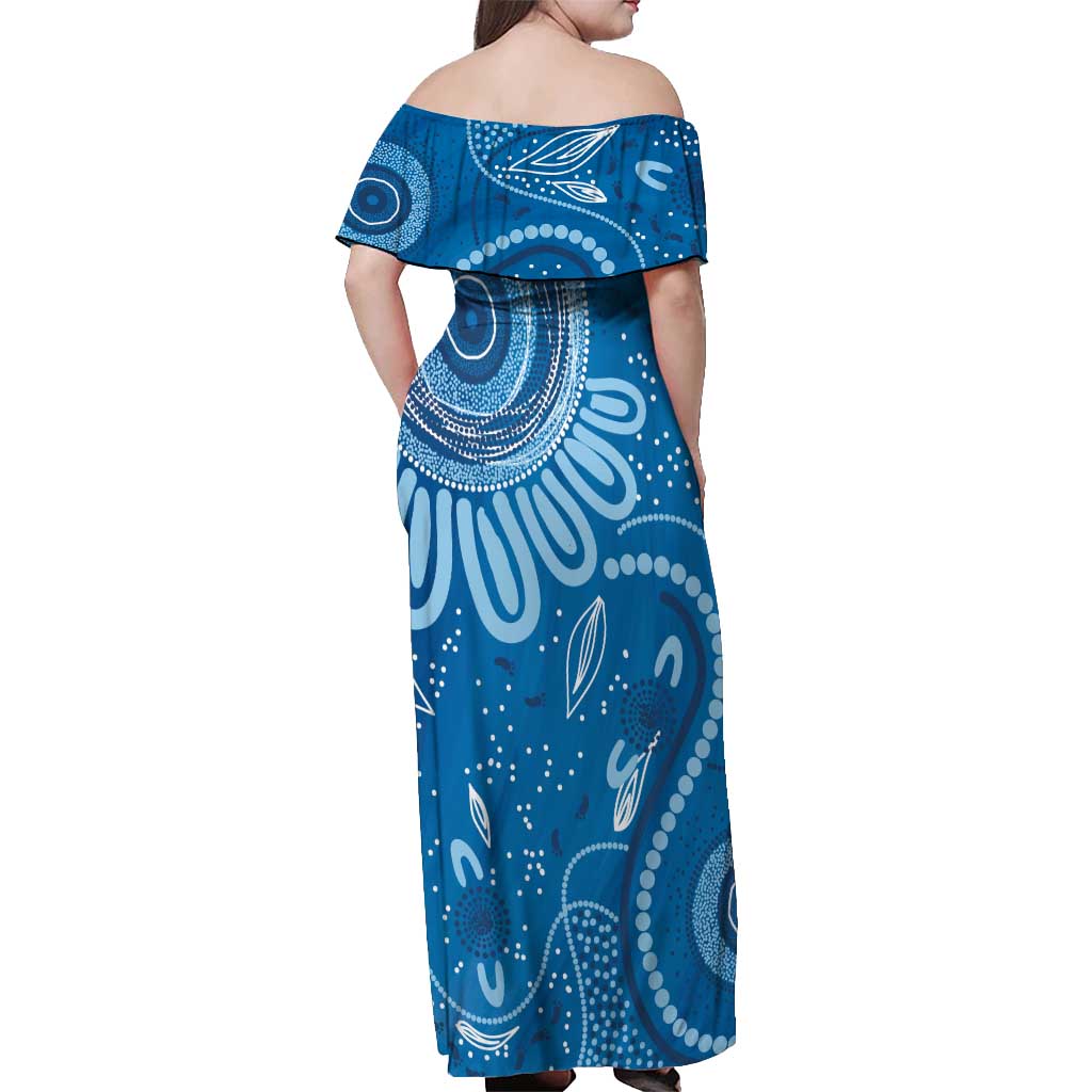 Australia Indigenous Off Shoulder Maxi Dress Blue Ribbon Prostate Cancer Awareness - Aussie Hoodie