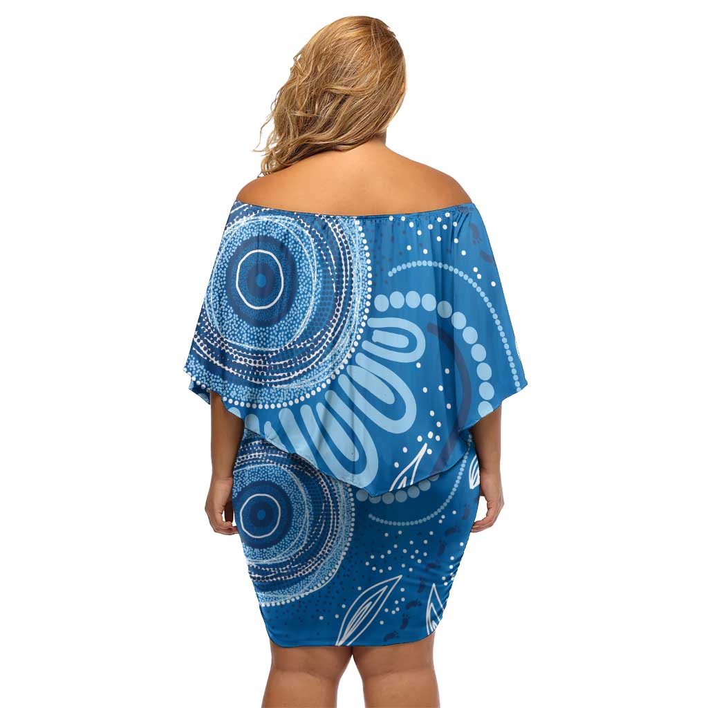 Australia Indigenous Off Shoulder Short Dress Blue Ribbon Prostate Cancer Awareness - Aussie Hoodie