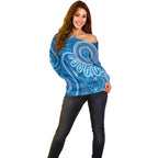 Australia Indigenous Off Shoulder Sweater Blue Ribbon Prostate Cancer Awareness - Aussie Hoodie