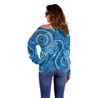 Australia Indigenous Off Shoulder Sweater Blue Ribbon Prostate Cancer Awareness - Aussie Hoodie