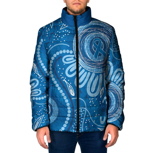 Australia Indigenous Padded Jacket Blue Ribbon Prostate Cancer Awareness - Aussie Hoodie