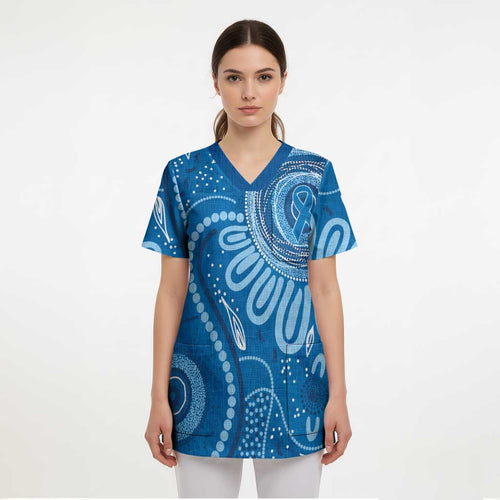 Australia Indigenous Scrub Top Blue Ribbon Prostate Cancer Awareness - Aussie Hoodie