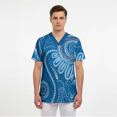 Australia Indigenous Scrub Top Blue Ribbon Prostate Cancer Awareness - Aussie Hoodie