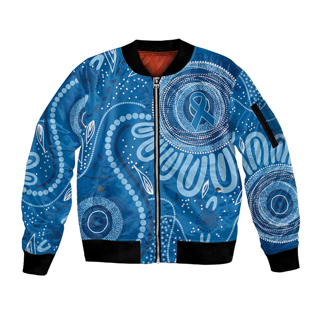 Australia Indigenous Sleeve Zip Bomber Jacket Blue Ribbon Prostate Cancer Awareness - Aussie Hoodie