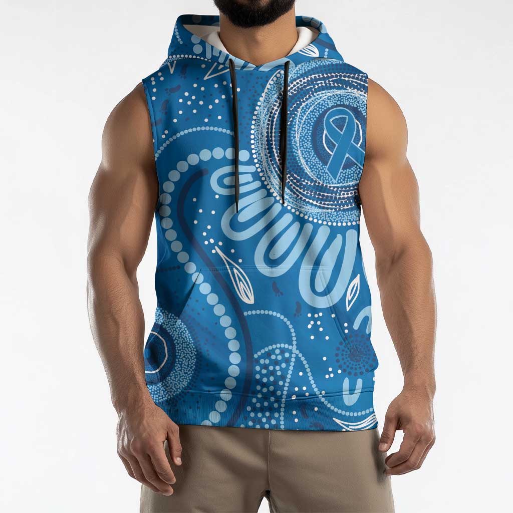 Australia Indigenous Sleeveless Hoodie Blue Ribbon Prostate Cancer Awareness - Aussie Hoodie